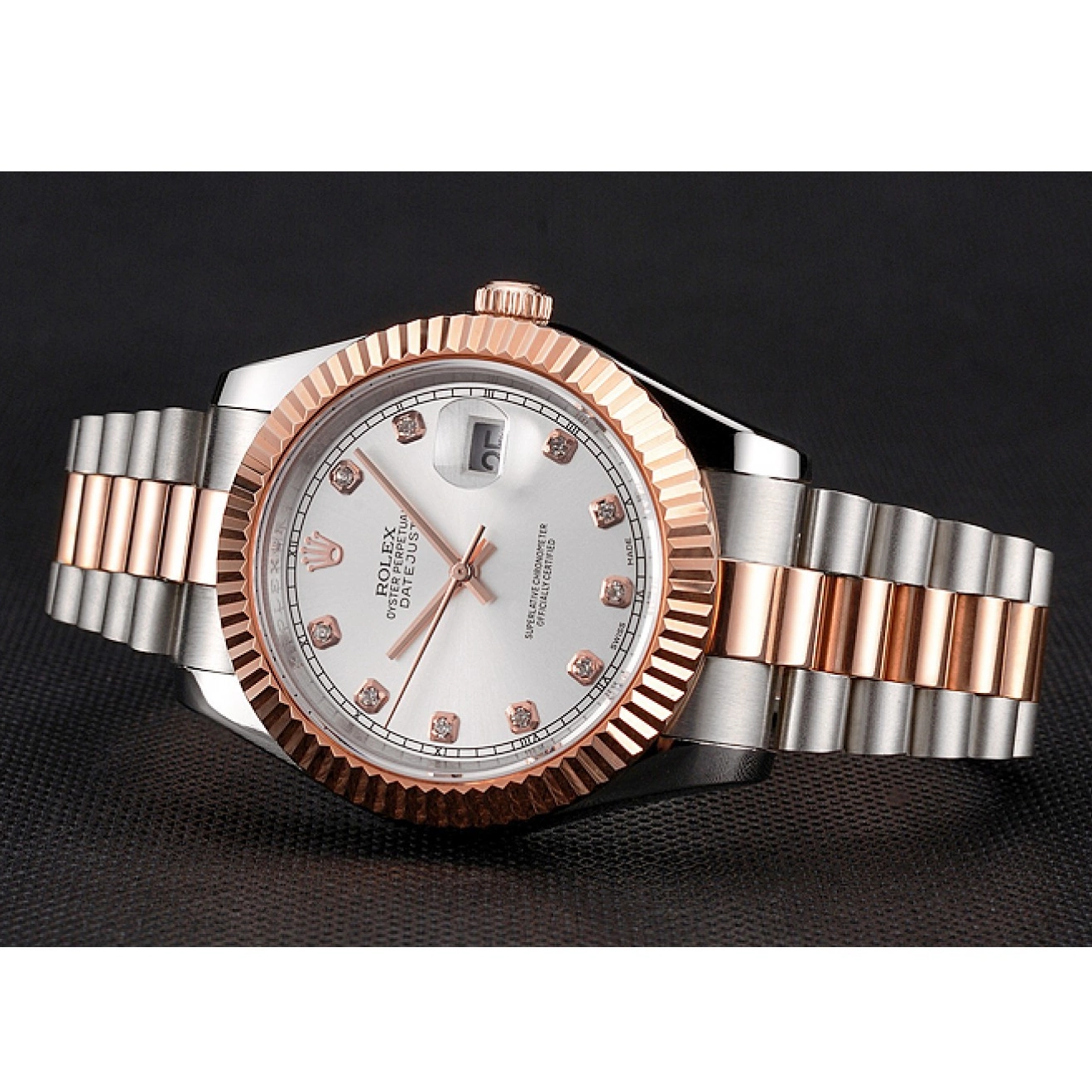 Rolex copies cheap Stainless Datejust White Case Swiss Bezel Dial Gold Steel Tone Rose Two Bracelet Rolex 0717